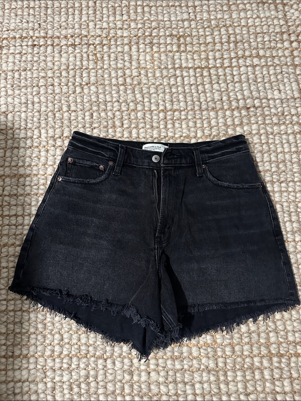 Abercrombie & Fitch Black Frayed-Hem Denim Shorts